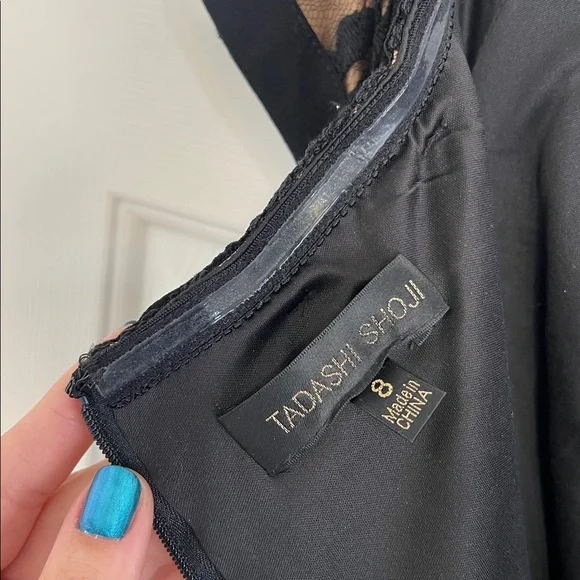 Tadashi Shoji Textured Lace Mermaid Gown black nude illusion size 8 - Picture 9 of 12